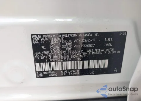 2025 Toyota Rav4 Le из США, поврежденный, VIN 2T3H1RFV0SC315906